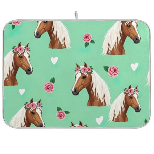 Abtropfmatte mit Pferdeblumenkronen, saugfähig, für Küchentheke, Heimdekoration, 45,7 x 61 cm, Grün Abtropfmatte mit Pferdeblumenkronen, saugfähig, für Küchentheke, Heimdekoration, 45,7 x 61 cm, Grün von RPLIFE