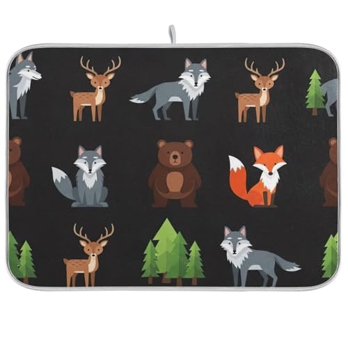 Abtropfmatte mit Tiermotiven, Füchsen, Wald, schwarz, 45,7 x 61 cm, wendbar, für die Küche Abtropfmatte mit Tiermotiven, Füchsen, Wald, schwarz, 45,7 x 61 cm, wendbar, für die Küche von RPLIFE
