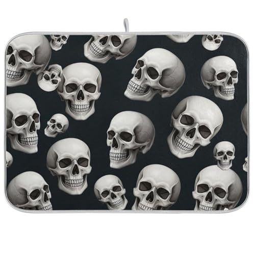 Abtropfmatte mit Totenköpfen, 45,7 x 61 cm, saugfähig, wendbar, groß, Schwarz / Weiß Abtropfmatte mit Totenköpfen, 45,7 x 61 cm, saugfähig, wendbar, groß, Schwarz / Weiß von RPLIFE
