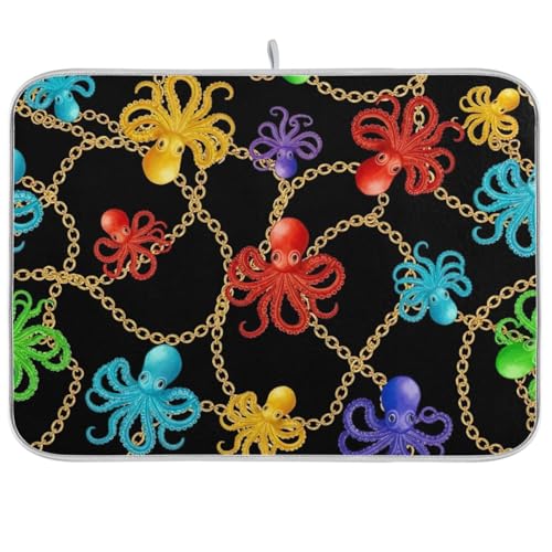 Abtropfmatte mit bunten Tintenfischen, 45,7 x 61 cm, saugfähig, wendbar, großes Küchenzubehör, Schwarz Abtropfmatte mit bunten Tintenfischen, 45,7 x 61 cm, saugfähig, wendbar, großes Küchenzubehör, Schwarz von RPLIFE