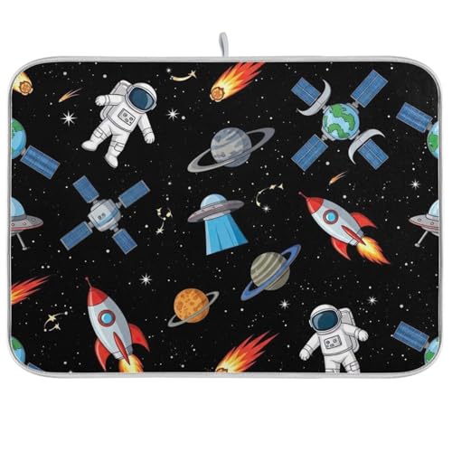 Abtropfmatte mit niedlichem Cartoon-Astronauten-Design, 45,7 x 61 cm, saugfähige Abtropfmatte, wendbar, groß, für die Küche, Schwarz Abtropfmatte mit niedlichem Cartoon-Astronauten-Design, 45,7 x 61 cm, saugfähige Abtropfmatte, wendbar, groß, für die Küche, Schwarz von RPLIFE