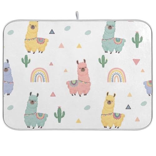 Abtropfmatte mit niedlichem Cartoon-Lamas, 45,7 x 61 cm, saugfähiges Geschirr-Pad, Küchen-Geschirrmatte, Weiß von RPLIFE