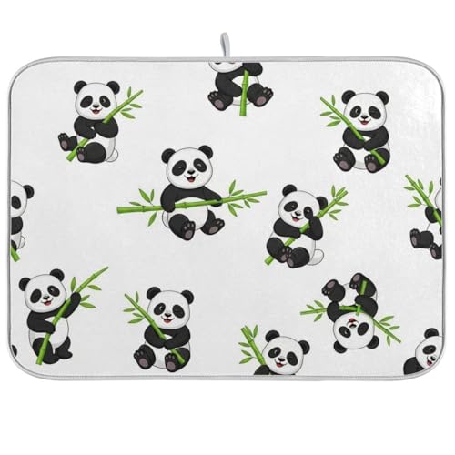 Abtropfmatte mit niedlichem Cartoon-Pandas, 45,7 x 61 cm, wendbar, saugfähig, große Küchen-Trockenmatte von RPLIFE