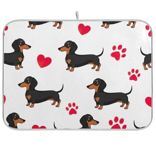 Abtropfmatte mit niedlichem Dackel-Motiv, 45,7 x 61 cm, wendbar, saugfähig, Kaffee-/Bar-Matte von RPLIFE