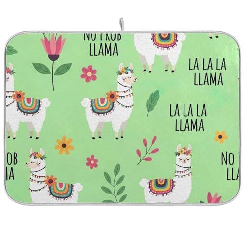 Abtropfmatte mit niedlichem Lama-Blumenmotiv, 45,7 x 61 cm, saugfähig, wendbar, große Küchenarbeitsplatte von RPLIFE