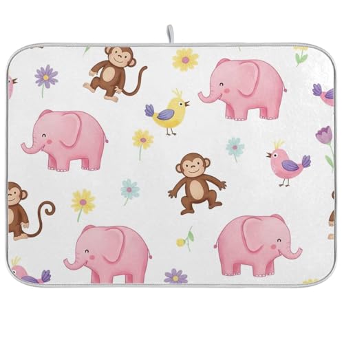 Abtropfmatte mit niedlichen Elefanten, 45,7 x 61 cm, saugfähiges Geschirr-Pad von RPLIFE