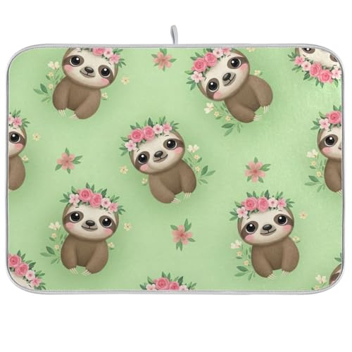 Abtropfmatte mit niedlichen Faultieren, wendbar, für Zuhause, Küche, Dekoration, 45,7 x 61 cm, Grün Abtropfmatte mit niedlichen Faultieren, wendbar, für Zuhause, Küche, Dekoration, 45,7 x 61 cm, Grün von RPLIFE