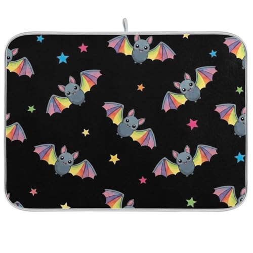 Abtropfmatte mit niedlichen Fledermäusen, Regenbogenfarben, saugfähig, für Küchentheke, Heimdekoration, 45,7 x 61 cm von RPLIFE