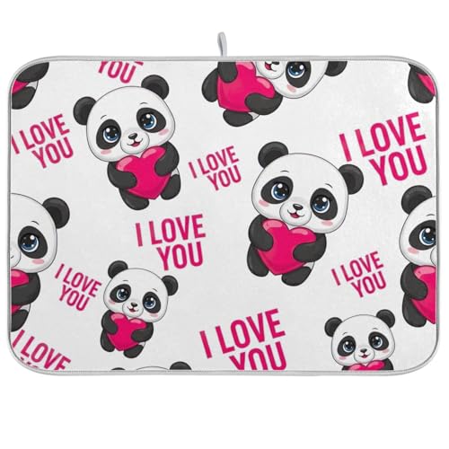 Abtropfmatte mit niedlichen Pandasaugen und Herzen, 45,7 x 61 cm, saugfähiges Geschirr-Pad von RPLIFE