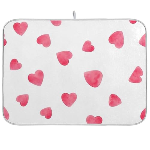 Abtropfmatte mit rosa Herzen, 45,7 x 61 cm, wendbar, saugfähig, große Abtropfmatte von RPLIFE