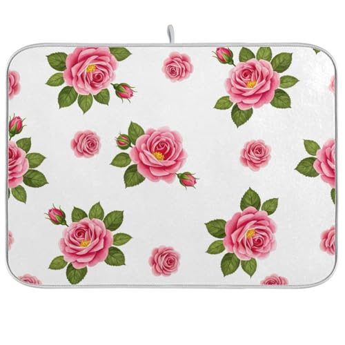 Abtropfmatte mit rosa Rosen, 45,7 x 61 cm, wendbar, saugfähig, Küchenunterlage von RPLIFE