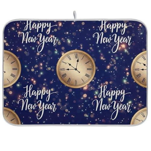 Abtropfmatten, Happy New Year Blue Dishes Pad für Küche, Arbeitsplatte, Dekoration, 45,7 x 61 cm von RPLIFE