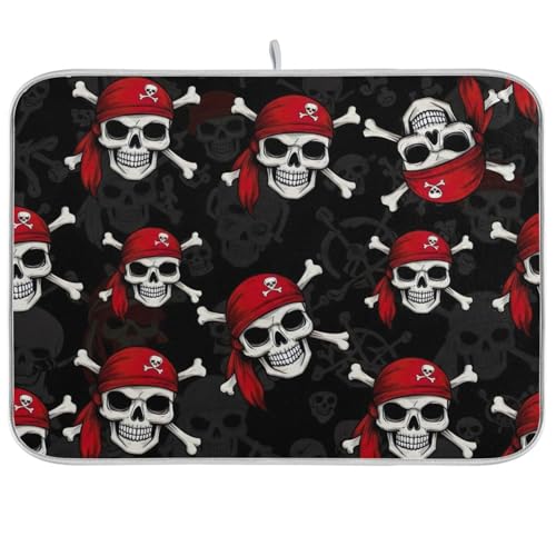 Abtropfmatten, Piratenschädel, Schwarz, für Küche, Arbeitsplatte, Dekoration, 45,7 x 61 cm Abtropfmatten, Piratenschädel, Schwarz, für Küche, Arbeitsplatte, Dekoration, 45,7 x 61 cm von RPLIFE