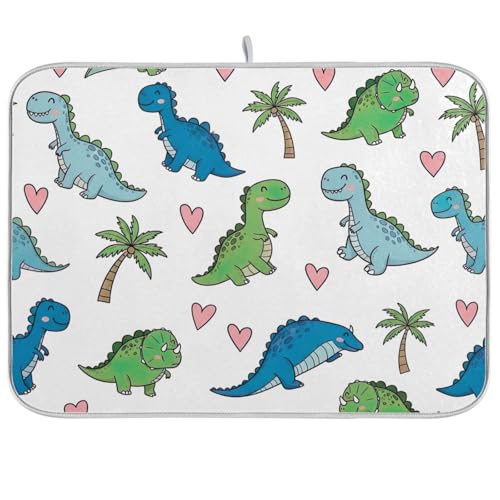 Abtropfmatten für Küchentheke, Motiv: niedliche Dinosaurier, 45,7 x 61 cm, wendbar, saugfähig, Kaffeematte, Küchenzubehör von RPLIFE