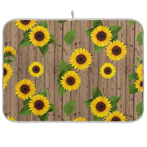 Abtropfmatten für Küchentheke, Sonnenblumen, rustikale Holz-Kaffee-Bar-Matte, saugfähige Küchen-Geschirrmatte, Küchentheke, 45,7 x 61 cm Abtropfmatten für Küchentheke, Sonnenblumen, rustikale Holz-Kaffee-Bar-Matte, saugfähige Küchen-Geschirrmatte, Küchentheke, 45,7 x 61 cm von RPLIFE