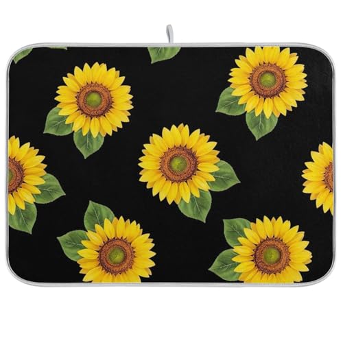 Abtropfmatten für Küchentheke, gelbe Sonnenblumen, schwarze Kaffee-Bar-Matte für Zuhause, Küche, Dekoration, 45,7 x 61 cm Abtropfmatten für Küchentheke, gelbe Sonnenblumen, schwarze Kaffee-Bar-Matte für Zuhause, Küche, Dekoration, 45,7 x 61 cm von RPLIFE