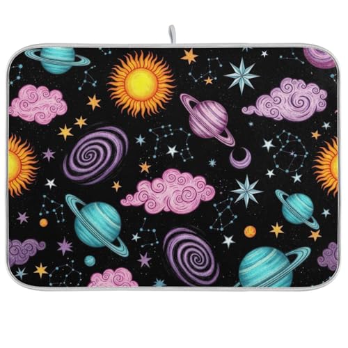 Abtropfmatten für Küchentheke, niedliches Cartoon-Weltraumplaneten-Abtropfpad für Küche, Arbeitsplatte, Dekoration, 45,7 x 61 cm von RPLIFE