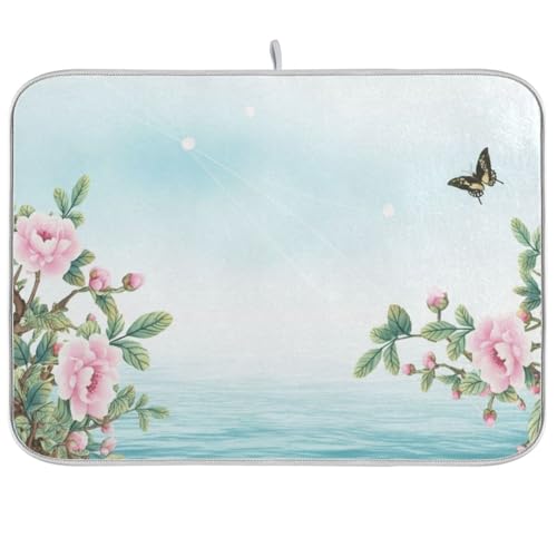 Abtropfmatten für Küchentheke, rosa Blumenmuster, hellblau, Kaffeebar-Matte, wendbar, saugfähig, Küchen-Abtropfmatte für Küche, Theke, Urlaub, Heimdekoration, groß, 45,7 x 61 cm Abtropfmatten für Küchentheke, rosa Blumenmuster, hellblau, Kaffeebar-Matte, wendbar, saugfähig, Küchen-Abtropfmatte für Küche, Theke, Urlaub, Heimdekoration, groß, 45,7 x 61 cm von RPLIFE