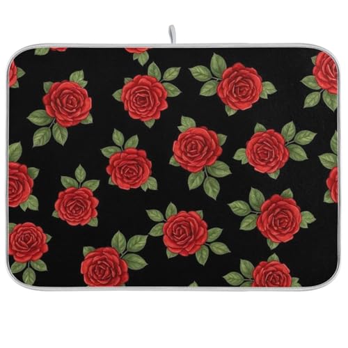 Abtropfmatten mit roten Rosen, grünen Blättern, saugfähig, für Küchentheke, Heimdekoration, 45,7 x 61 cm Abtropfmatten mit roten Rosen, grünen Blättern, saugfähig, für Küchentheke, Heimdekoration, 45,7 x 61 cm von RPLIFE