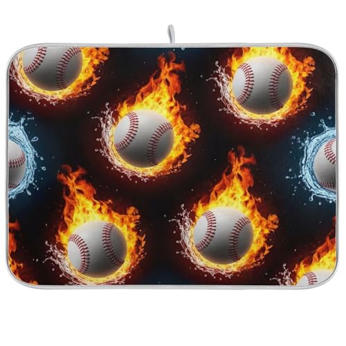 Baseballs Feuer-Wasserspritzer-Abtropfmatte, 45,7 x 61 cm, saugfähiges Geschirr-Pad, wendbar, großer Küchen-Arbeitsplattenschutz von RPLIFE