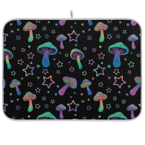 Bunte Pilze und Sterne, schwarze Abtropfmatte, saugfähige Abtropfmatte für Zuhause, Küche, Dekoration, 45,7 x 61 cm Bunte Pilze und Sterne, schwarze Abtropfmatte, saugfähige Abtropfmatte für Zuhause, Küche, Dekoration, 45,7 x 61 cm von RPLIFE