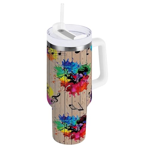 Colorful Splashes Becher mit Griff, Edelstahlbecher, isolierter Becher mit Strohhalm, Kaffeebecher für Damen von RPLIFE