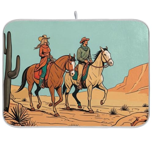 Cowboy Cowgirl Pferde Wüste Abtropfmatte 45,7 x 61 cm Küche Geschirrmatte wendbar saugfähig Trockenunterlage Arbeitsplatte Schutz Matte von RPLIFE