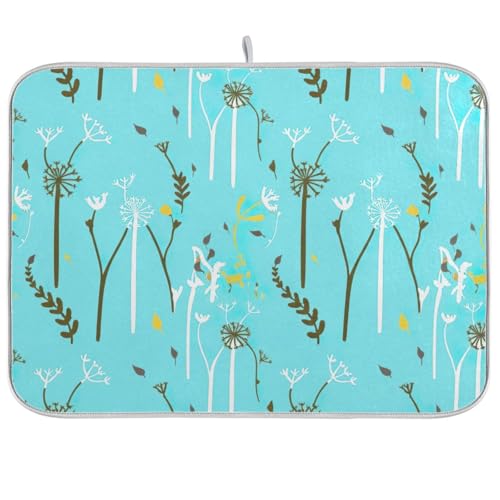 Daisy White Dandelion Blue Dish Drying Mats for Kitchen Counter, Absorbent Coffee Mat, Quick Drying Dish Draining Mat for Kitchen Counter Holiday Home Decoration 18 x 24 Inches von RPLIFE