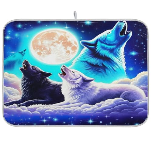 Galaxy Cool Wolf Abtropfmatte, 45,7 x 61 cm, wendbar, Kaffeebar-Matte, schnell trocknend, großes Abtropfgestell, Küchenarbeitsplattenschutz von RPLIFE