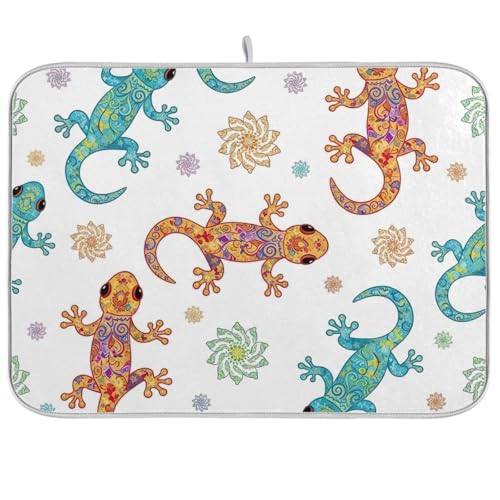 Geschirrabtropfmatte mit lustigem Geckos-Druck, wendbar, für Küche, Arbeitsplatte, Dekoration, 45,7 x 61 cm von RPLIFE