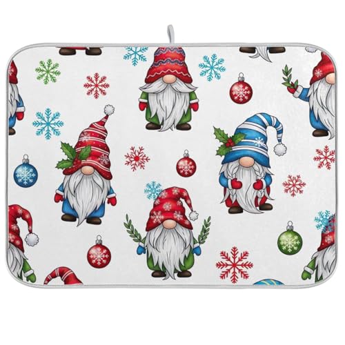 Gnomes Festive Hats Red Blue Dish Drying Mat, Reversible Dish Drainer Mat for Kitchen Counter Home Decoration 18 x 24 Inches von RPLIFE