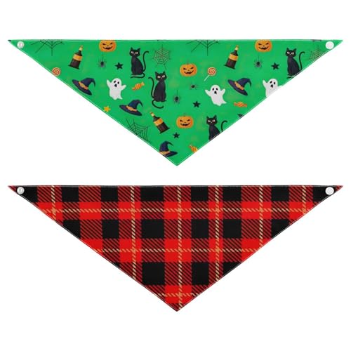 Halloween-Hundehalstuch, kariert, verstellbar, wendbar, bedruckt, für kleine, mittelgroße und große Haustiere, 2 Stück Halloween-Hundehalstuch, kariert, verstellbar, wendbar, bedruckt, für kleine, mittelgroße und große Haustiere, 2 Stück von RPLIFE