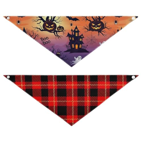 Halloween-Hundehalstuch, kariert, verstellbar, wendbar, bedruckt, für kleine, mittelgroße und große Haustiere, 2 Stück von RPLIFE