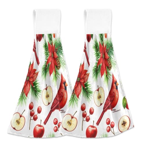 RPLIFE Cardinal Festive Red Hanging Kitchen Towels 2 Pieces Absorbent Soft Bathroom Hand Drying Towel for Kids, 18.2 x 14 Inch von RPLIFE