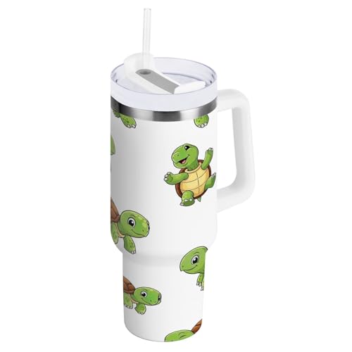 RPLIFE Cute Cartoon Turtles Becher mit Griff, Edelstahl-Kaffeetasse, isolierter Kaffeebecher, 1,2 l von RPLIFE