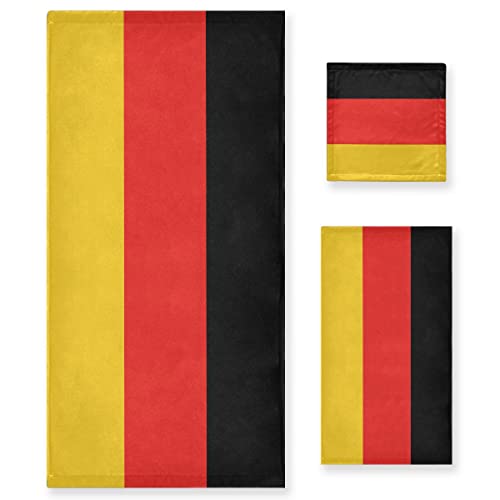 RPLIFE Deutschland Flagge Weiches und saugfähiges Handtuch 3er Set, enthält Badetücher Handtücher Waschlappen, Küchentücher für Hotel, Bad, Spa, Fitnessstudio von RPLIFE