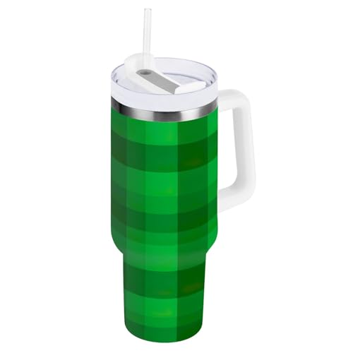 RPLIFE Green Plaid Kariert Grün Tumbler Cup Edelstahl Kaffeetasse Isolierter Becher mit Strohhalm Kaffeebecher für Frauen von RPLIFE