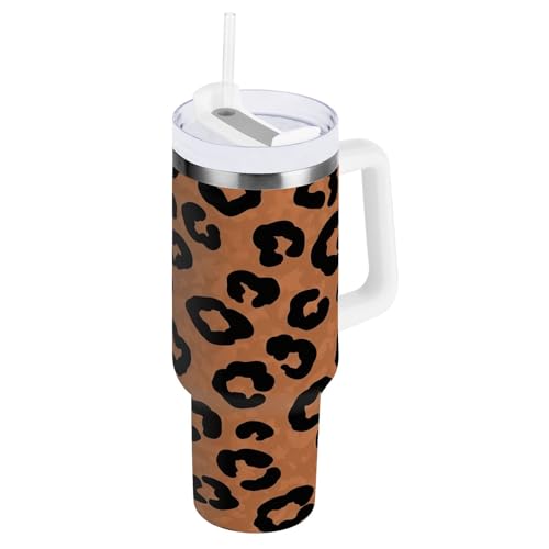 RPLIFE Leopard Spots Brown 1,2 l Becher mit Griff, Edelstahlbecher, isolierte Becher mit Griffen von RPLIFE