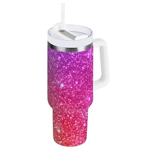 RPLIFE Lila Rosa Glitzer Tumbler mit Griff und Strohhalm, Edelstahl Kaffeebecher Kaffeebecher mit Deckel RPLIFE Lila Rosa Glitzer Tumbler mit Griff und Strohhalm, Edelstahl Kaffeebecher Kaffeebecher mit Deckel von RPLIFE