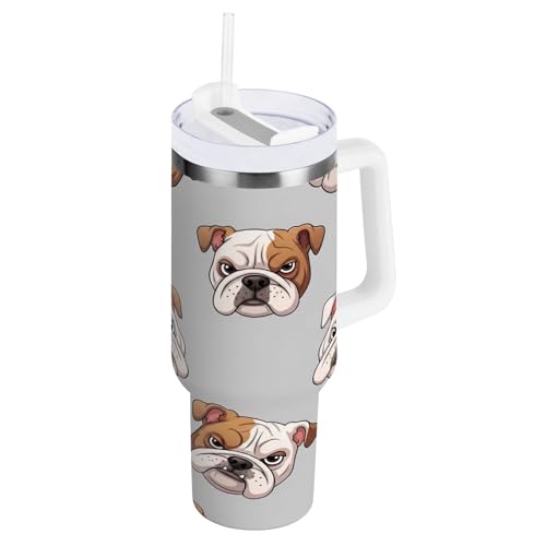 RPLIFE Süßer Cartoon-Hund, brauner Becher mit Griff, Edelstahl-Kaffeetasse, Tassen mit Strohhalmen von RPLIFE