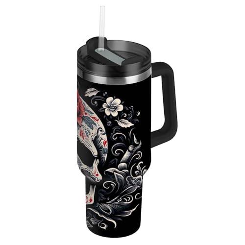 RPLIFE Trinkbecher mit Griff, Edelstahl, isoliert, mit Strohhalm, für Damen und Herren, für Reisen, weißer Totenkopf RPLIFE Trinkbecher mit Griff, Edelstahl, isoliert, mit Strohhalm, für Damen und Herren, für Reisen, weißer Totenkopf von RPLIFE