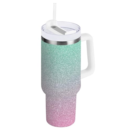 RPLIFE Türkis-rosa Glitzer-Becher mit Griff, Edelstahl-Kaffeetasse, isolierte Becher mit Deckel, 1,2 l RPLIFE Türkis-rosa Glitzer-Becher mit Griff, Edelstahl-Kaffeetasse, isolierte Becher mit Deckel, 1,2 l von RPLIFE