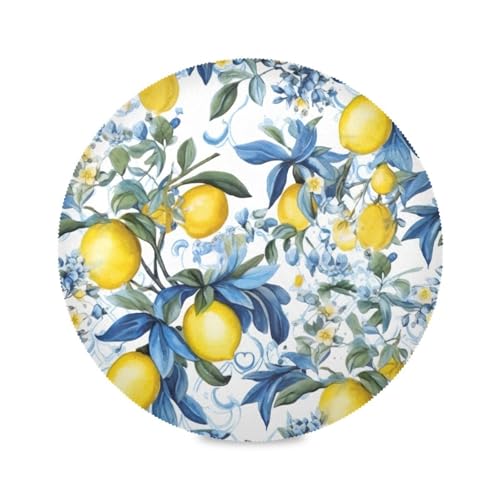 Tischsets, Platzsets Küchentisch, Platzdeckchen Set Waschbar für Küche, Esstisch Innen/Außen, Gelb Zitronen Blau Blumen von RPLIFE