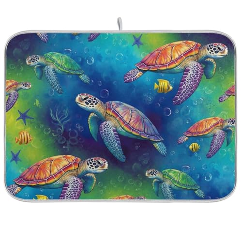 Vibrant Sea Turtles Abtropfmatte, 45,7 x 61 cm, wendbar, saugfähig, groß, Abtropfmatte, Blau / Grün Vibrant Sea Turtles Abtropfmatte, 45,7 x 61 cm, wendbar, saugfähig, groß, Abtropfmatte, Blau / Grün von RPLIFE