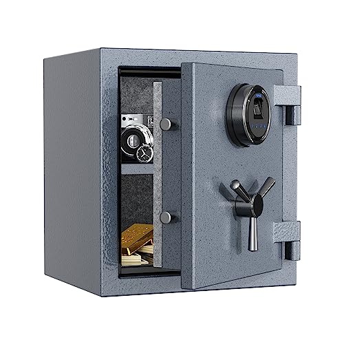 RPNB Deluxe Biometrischer Feuerfester Safe, Touchscreen Digitaler Fingerabdruck Feuerfester Safe mit Abnehmbarem Regal und 3-Speichen-Tresorgriff, Home Safe für Bargelddokumente Schmuck, 23,8L, Grau von RPNB