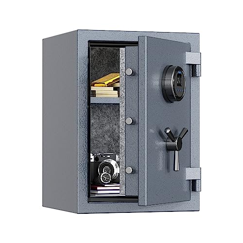 RPNB Deluxe Biometrischer Feuerfester Safe, Touchscreen Digitaler Fingerabdruck Feuerfester Safe mit Abnehmbarem Regal und 3-Speichen-Tresorgriff, Home Safe für Bargelddokumente Schmuck, 36.4 L, Grau von RPNB