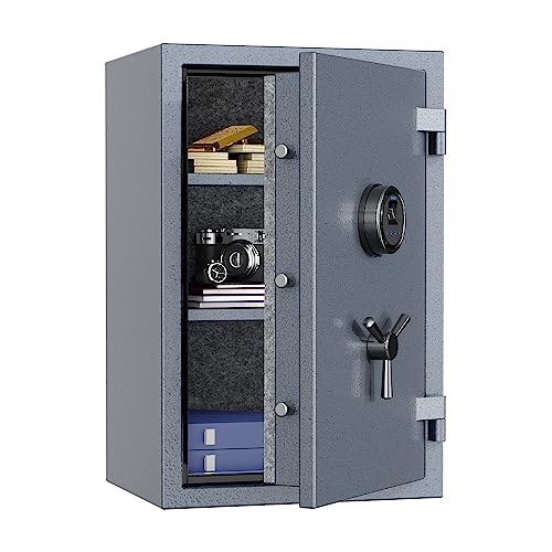 RPNB Deluxe Biometrischer Feuerfester Safe, Touchscreen Digitaler Fingerabdruck Feuerfester Safe mit Abnehmbarem Regal und 3-Speichen-Tresorgriff, Home Safe für Bargelddokumente Schmuck, 60 L, Grau von RPNB