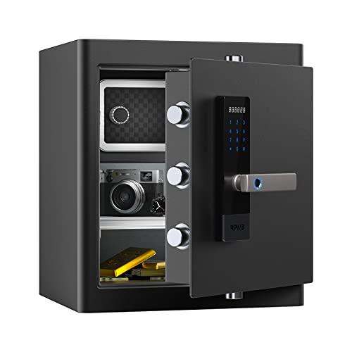 RPNB Deluxe Heimtresor und Schließfach, Touchscreen Biometrischer Fingerabdruck Sicherheits-Safebox mit Sprachansage, Doppelte Warnung, Schwarzer Sicherheitssafe für Zuhause, Hotel, Büro, 45 L von RPNB