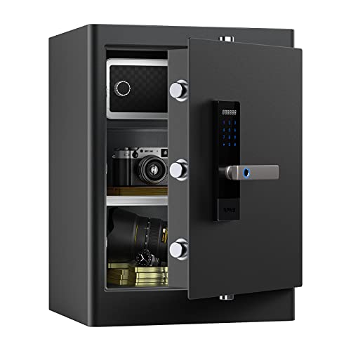 RPNB Deluxe Heimtresor und Schließfach, Touchscreen Biometrischer Fingerabdruck Sicherheits-Safebox mit Sprachansage, Doppelte Warnung, Schwarzer Sicherheitssafe für Zuhause, Hotel, Büro, 80 L von RPNB