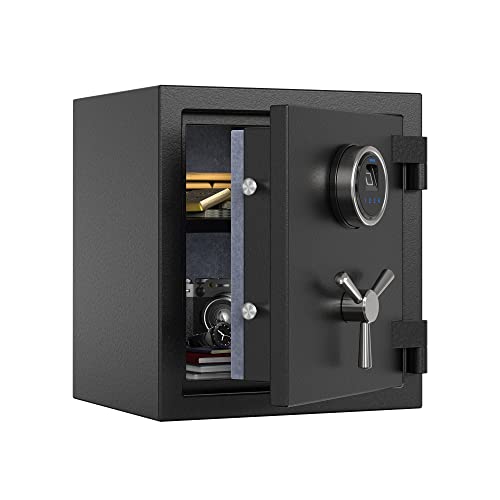 RPNB Digitaler Feuerfester Tresor, Fingerabdruck-Feuerfester Heimtresor mit Touchscreen, Abnehmbarer Ablage und Sicherem 3-Speichen-Griff, Geeignet für Home-Office-Hotels, 23.8 L, Schwarz von RPNB